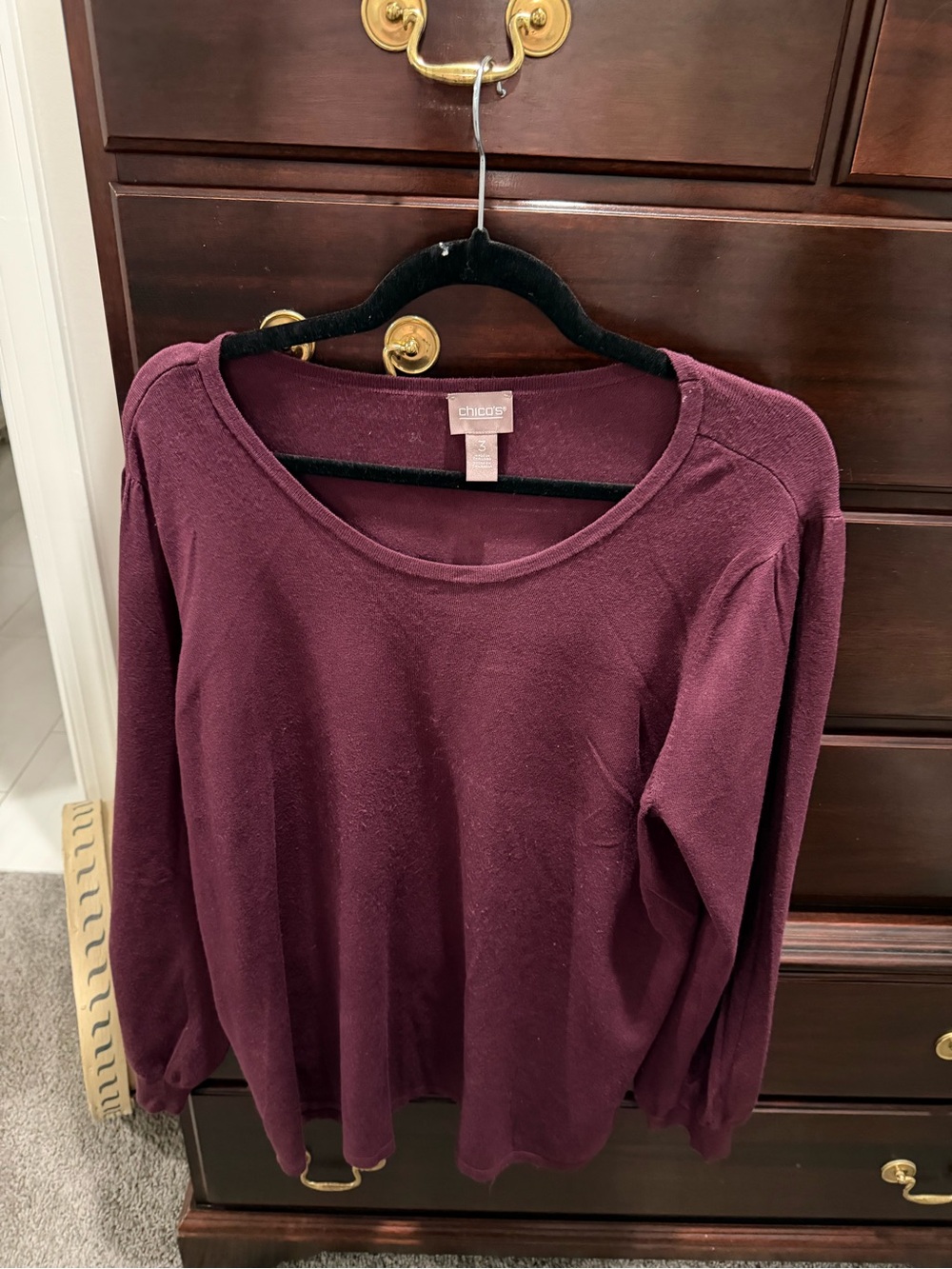 Chico's Women's Long Sleeve Scoop Neck Sweater — Deep Plum
